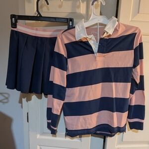 art class Navy and Pink Striped Button Down Shirt With Matching Skirt